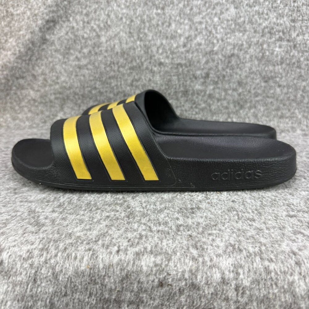 ✅Mens 14 Adidas Adilette Comfort Slides Sandals Lightweight Black/Gold 3-Stripe - Picture 9 of 13